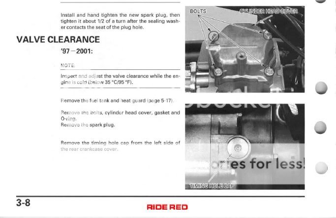1998 Honda Recon valve adjustment HELP!! - Honda ATV Forum - QUADCRAZY